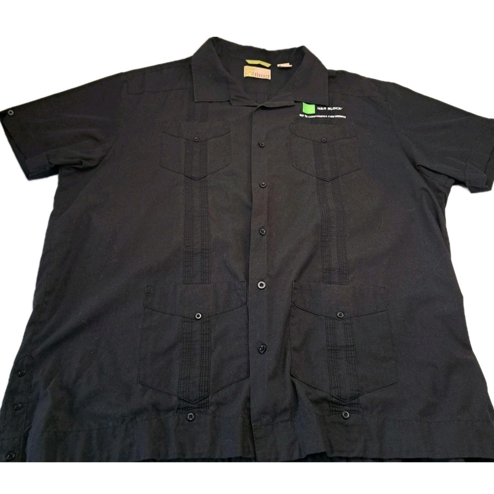 Cubavera‎ Cuban Button Front Embroidered Shirt Mens XXL Black LOGO  H&R BLOCK